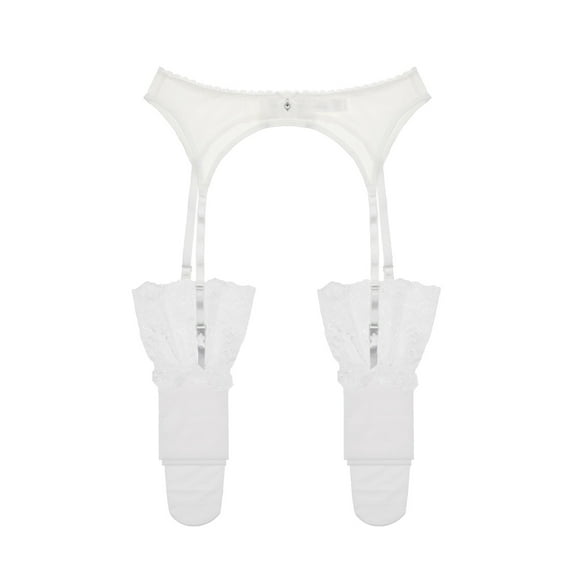 Women's Lace Embroidery See Through Panties Garter Belt With Stockings