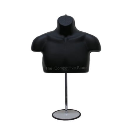 Black Male Upper Torso Mannequin Form W/ Metal Base - Countertop Display