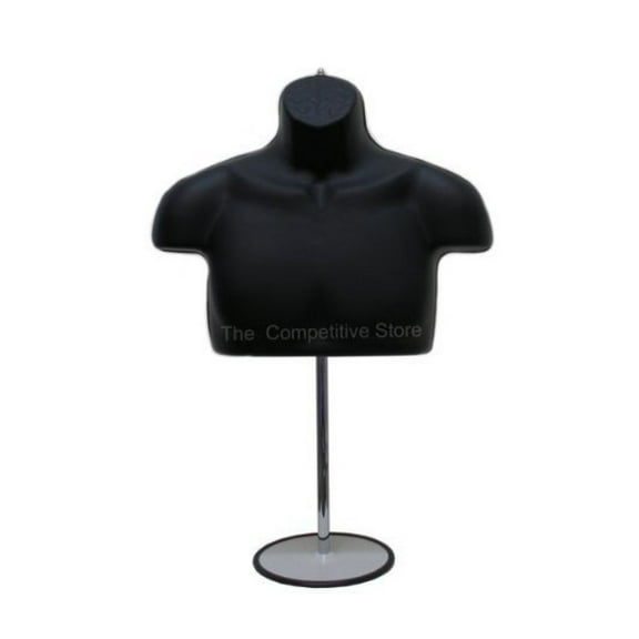 Black Male Upper Torso Mannequin Form W/ Metal Base - Countertop Display