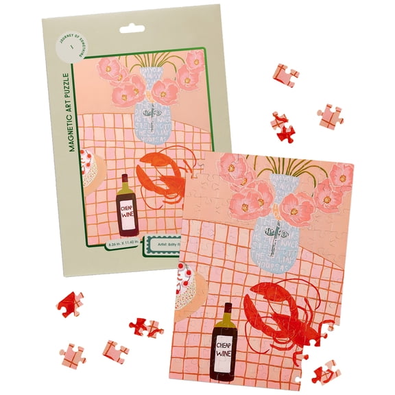 Journey of Something: Lobster Lunch - 100 Piece Magnetic Art Puzzle - 11.4 x 8.3", Adult Fridge Display Jigsaw, Food-Wine Scene, Artist Designed