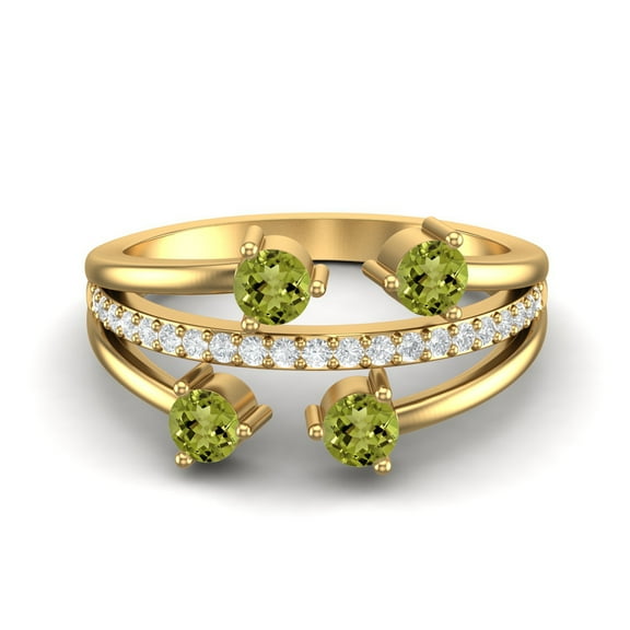0.78 Ctw Round Peridot 925 Sterling Silver Gold Vermeil Four Stone Mother's Day Gift Ring