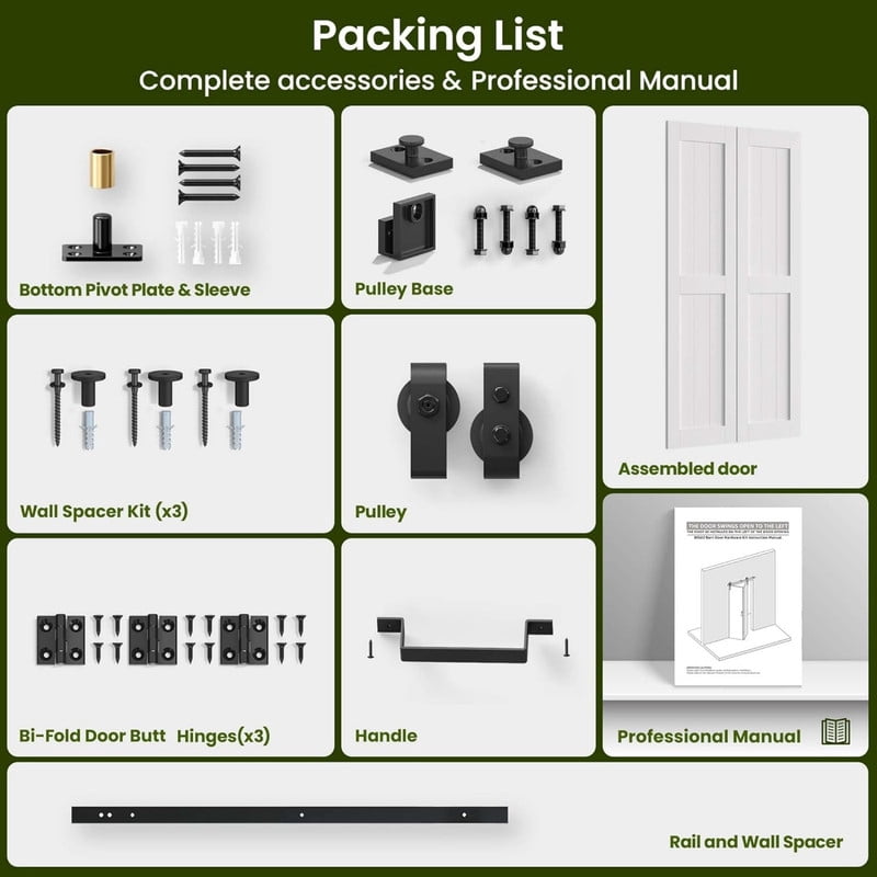 Easy4Home 28"x84" Bifold Barn Door Waterproof PVC Coated with 32"Track and Hardware Kit