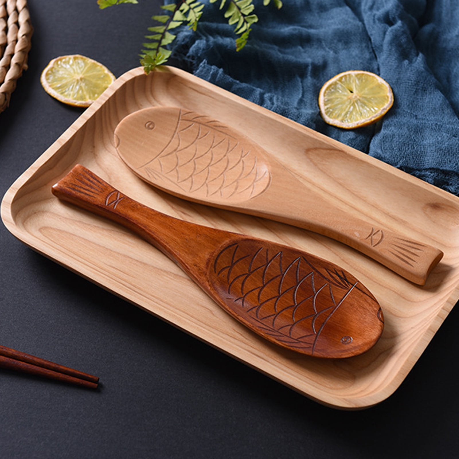 Rice Scoop Handmade Fish Shape Wooden Rice Paddle for Kitchen Natural