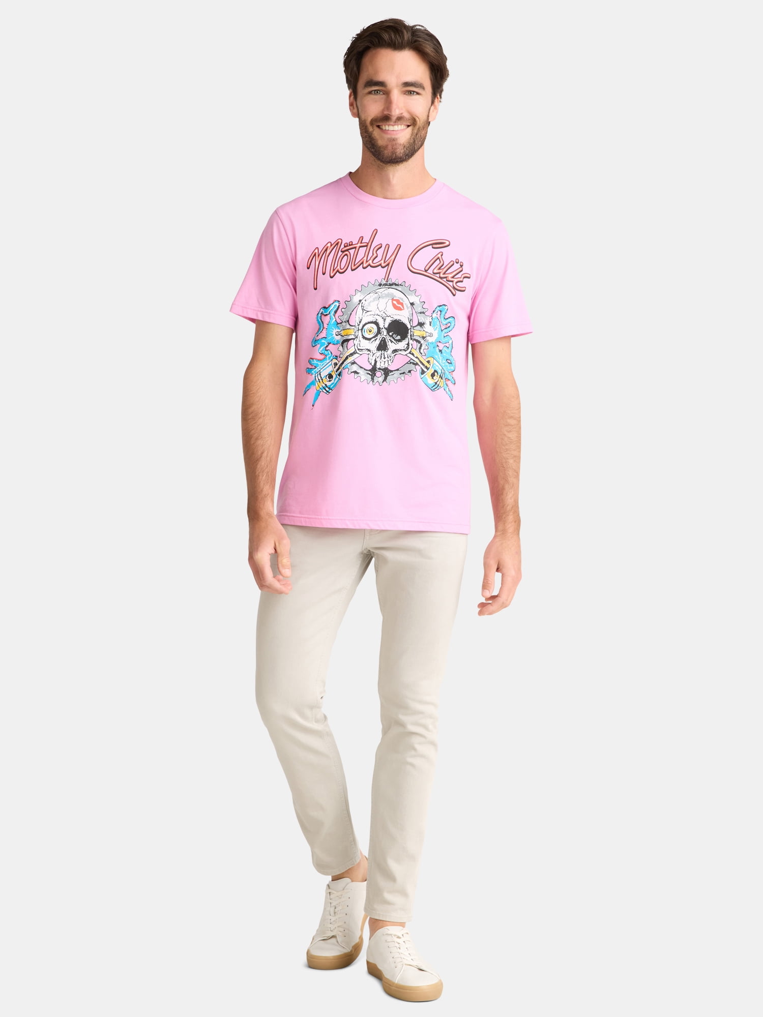 Motley Crue Men's and Big Men's Skull Pistons Graphic Tee, Sizes S