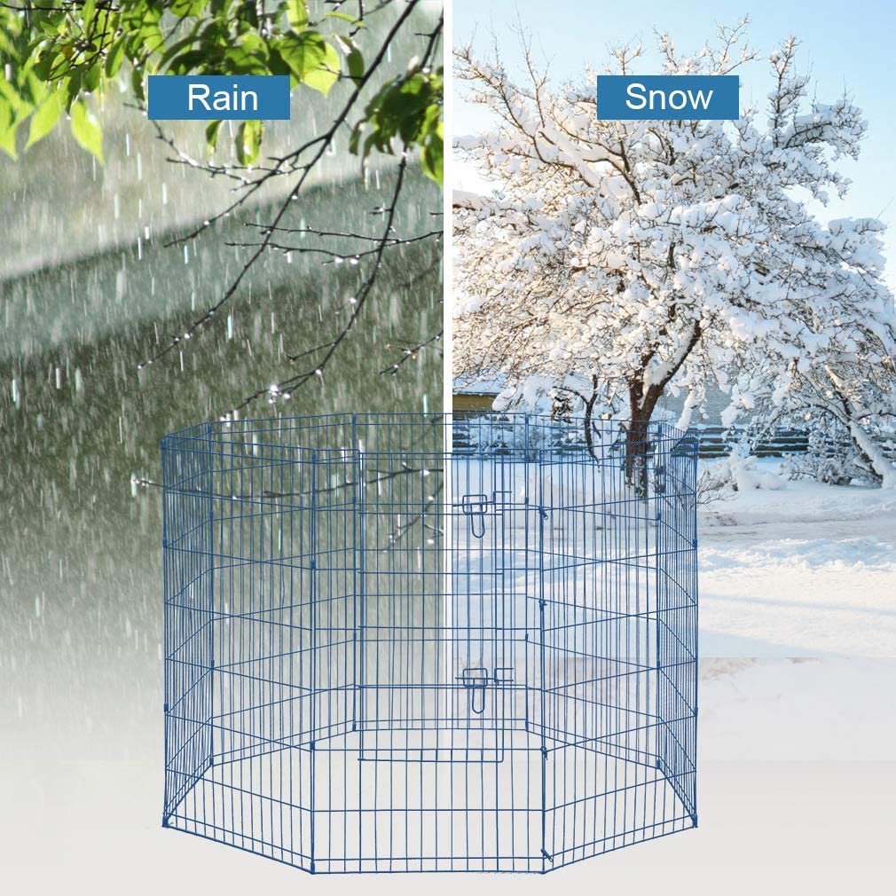 NiamVelo 48 inch Metal Dog Playpen Indoor Outdoor Large Folding Dog Fence Animal Exercise Heavy Duty Portable Puppy Playpen for Dog Cat Rabbits -8 Panel, Blue