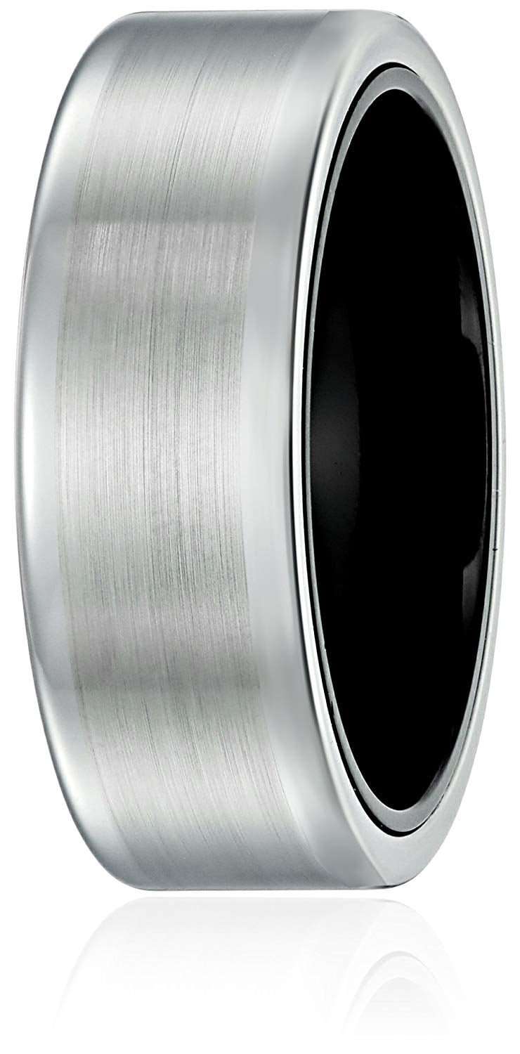 Sapphire Tungsten and Titanium 8mm Black Interior Satin Finish Wedding Bands Rings for Men, Size 8