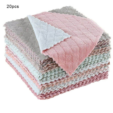 

100Pcs 2-sided Kitchen Cloth Fast Dry Dish Towels Super Absorbent Coral Velvet Dishcloth Random Color 30x33cm