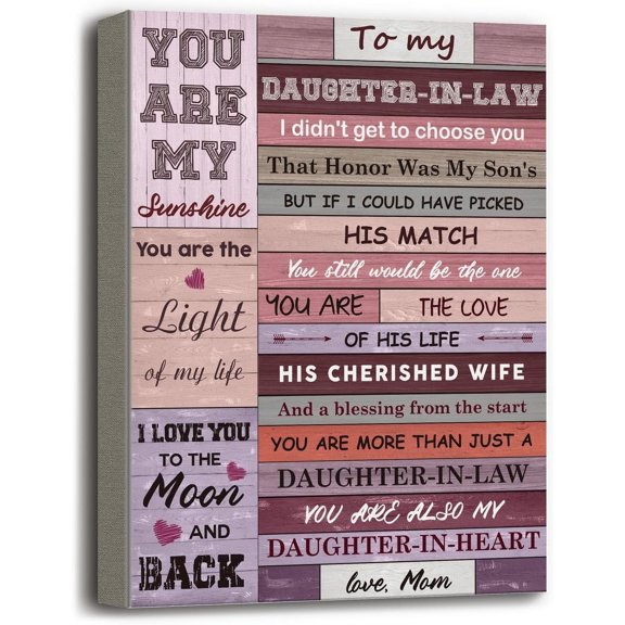Daughter-In-Law Gift, Canvas Poster Wall Art Hanging Decor Print, Wedding Gift for Bride from Groom's Mother, Daughter In Law Birthday Gift from Mother-In Law, You Are also My Daughter-in-Heart