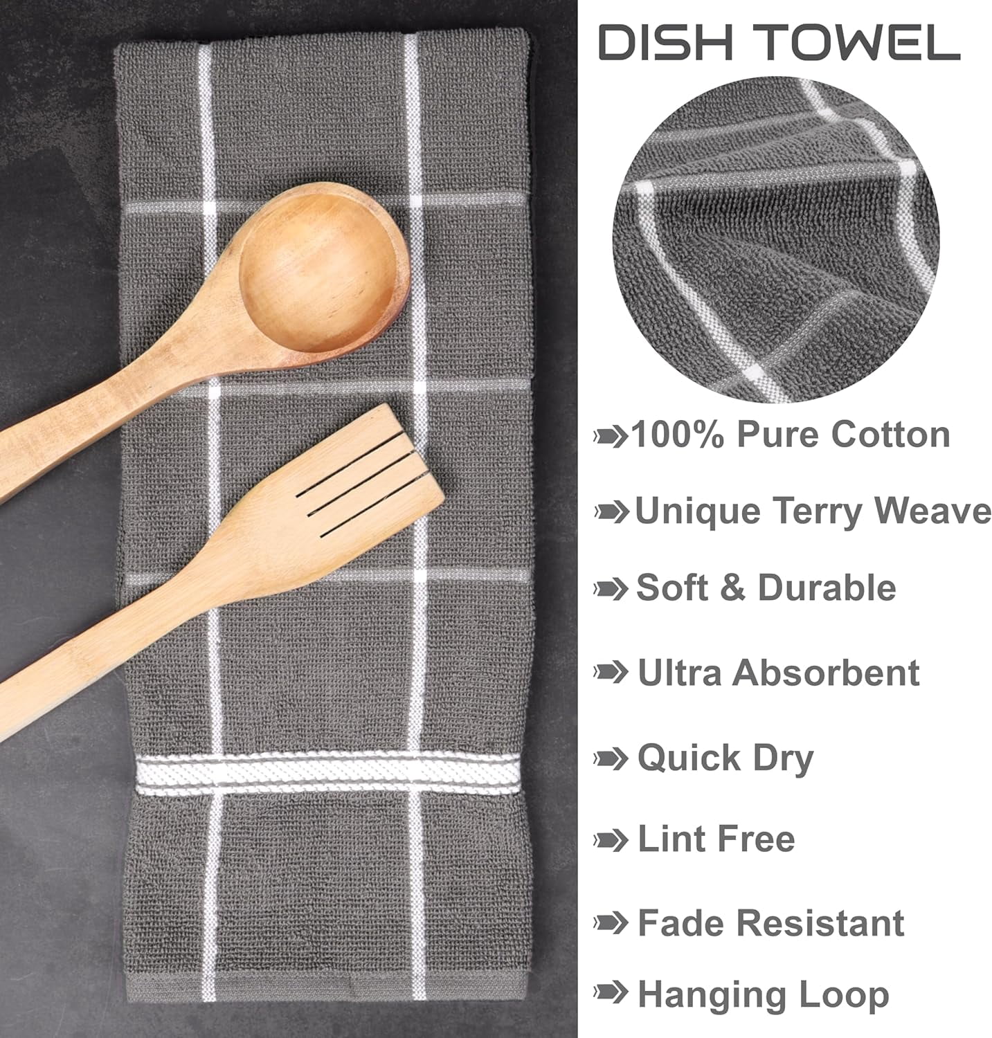 MALLOWEX Kitchen Towel and Dishcloth Set, Pack of 8 | 12 x 12 and 16 x 26 Inches | Super Soft and Absorbent | 100% Cotton Dish Rags for Drying Dishes | Light Grey