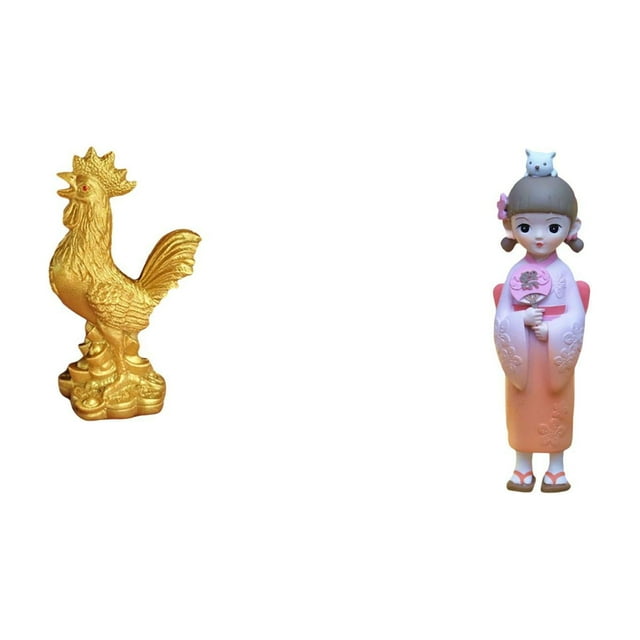 Figura de pollo, decoración Feng Shui, estatua, escultura, estatua de resina, figura Kabuki asiática, kimono japonés, muñeca Geisha