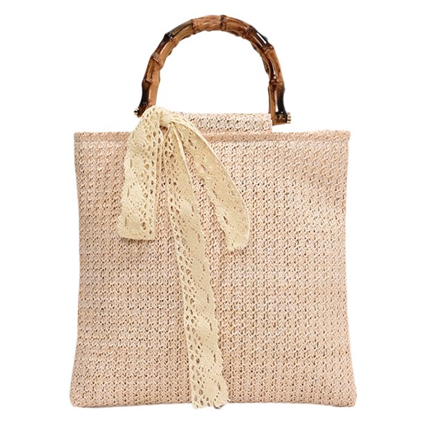 Bolso Mano Tejido Paja para Mujer A La Con Bambú Playa