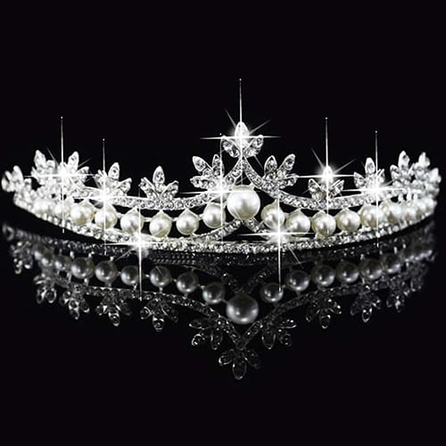 Imitation Wedding Bridal Tiara Crown Silver With Rhinestones and Pearls 