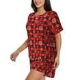 thumbnail image 2 of Fotbe Snowflakes On A Buffalo Plaid Print Pajama Set for Women 2 Piece Loungewear Short Sleeve Tops and Shorts Set Soft Sleepwear-Large, 2 of 7