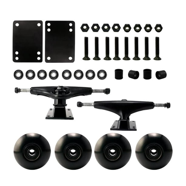 Ejes de patineta Ruedas de 5" 52 mm Tornillos Componentes Piezas Accesorios Ruedas negras
