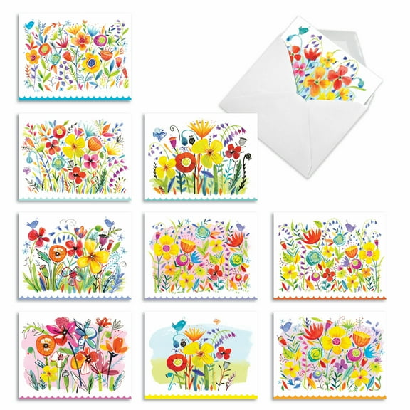 10 All Occasion Blank Note Cards Pack (4 x 5.12 Inch) - GARDEN DELIGHTS M6562OCB