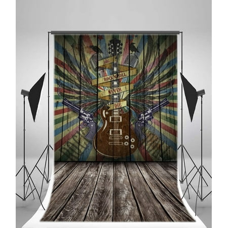 Rolled Backdrops HelloDecor Polyster 5x7ft Backdrop Photography Background Weathered Stripe Wooden Platform Heavy Crazy Soul Rock Music for Sweet Children Baby Girls Portrait Backdrop Photo Studio Prop ()