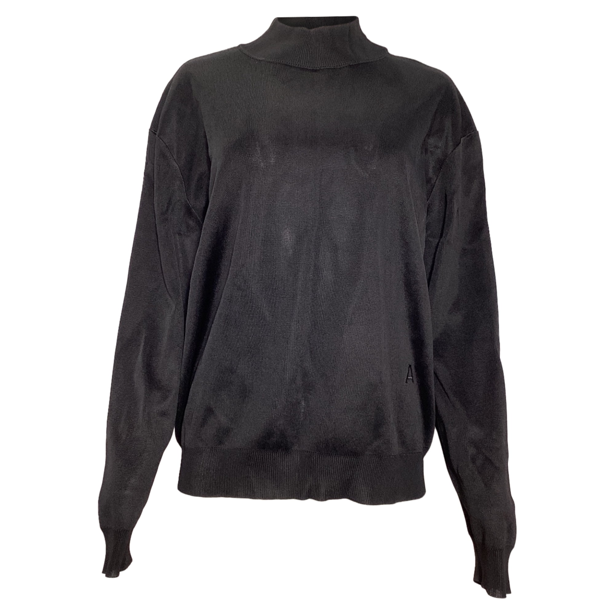 Pre-Owned Alaïa Embroidered Logo Mock Neck Sweater in Black Viscose