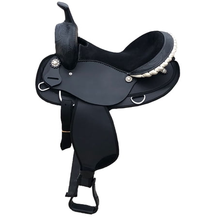 Resistance Hybrid Adults Western Leather Saddle - Half Breed - Tooled - Black/Brown -14  15  16  17  18