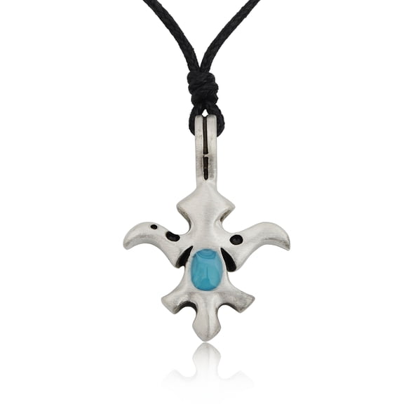 Blue Maori Abstract Turtle Silver Pewter Charm Necklace Pendant Jewelry With Cotton Cord