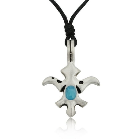 Turtle Pendant - Blue Maori Abstract Turtle Silver Pewter Charm Necklace Pendant Jewelry With Cotton Cord