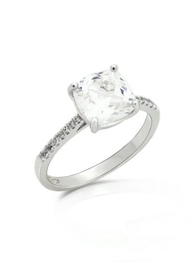 Cushion Cut Created White Sapphire Engagement Ring In Sterling Silver