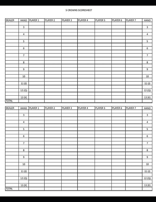 5 Crowns Score Sheets 120 Large Score Sheets for Scorekeeping (Five