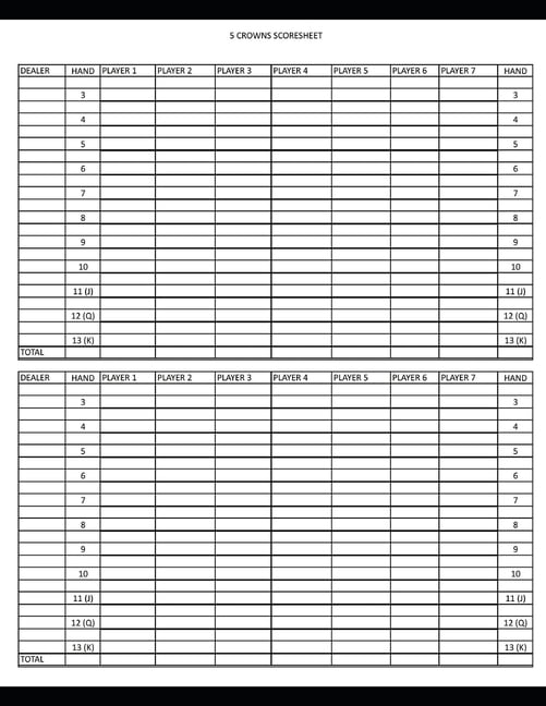 Free Printable Five Crowns Score Sheet Printable Templates