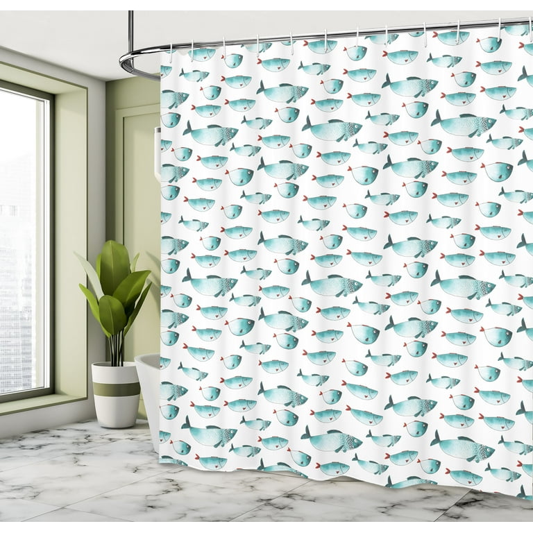 Ambesonne Fish Shower Curtain, Watercolor Marine Animal, 69Wx70L