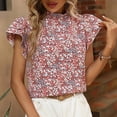 thumbnail image 7 of Wycnly Womens Shirts Beach Boho Ruffle Sleeve Vintage Tee Tops Summer Short Sleeve Round Neck Ladies Floral Print Tops and Blouses Red s, 7 of 7