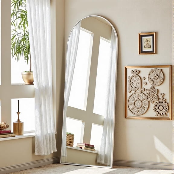 56"x20" White Arched Full Length Floor Mirror, Full Body Standing Dressing Mirror for Bedroom, Living Room, Cloakroom Home Decor