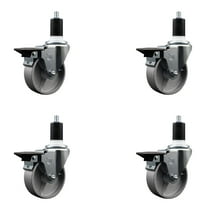 4 Inch Semi Steel Swivel 1-1/2 Inch Expanding Stem Caster Set with Brake SCC