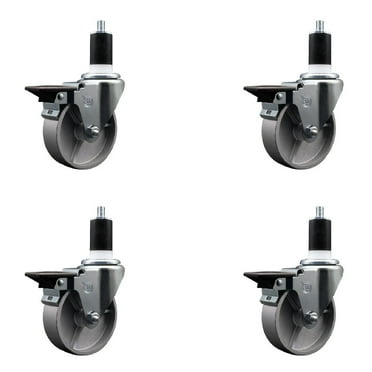 4 Inch Semi Steel Swivel 1-1/2 Inch Expanding Stem Caster Set with Brake SCC