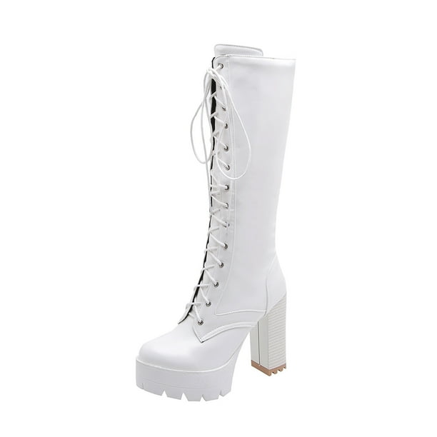 jsaierl Platform Boots for Women Punk Gothic Heels Chunky Heel Knee