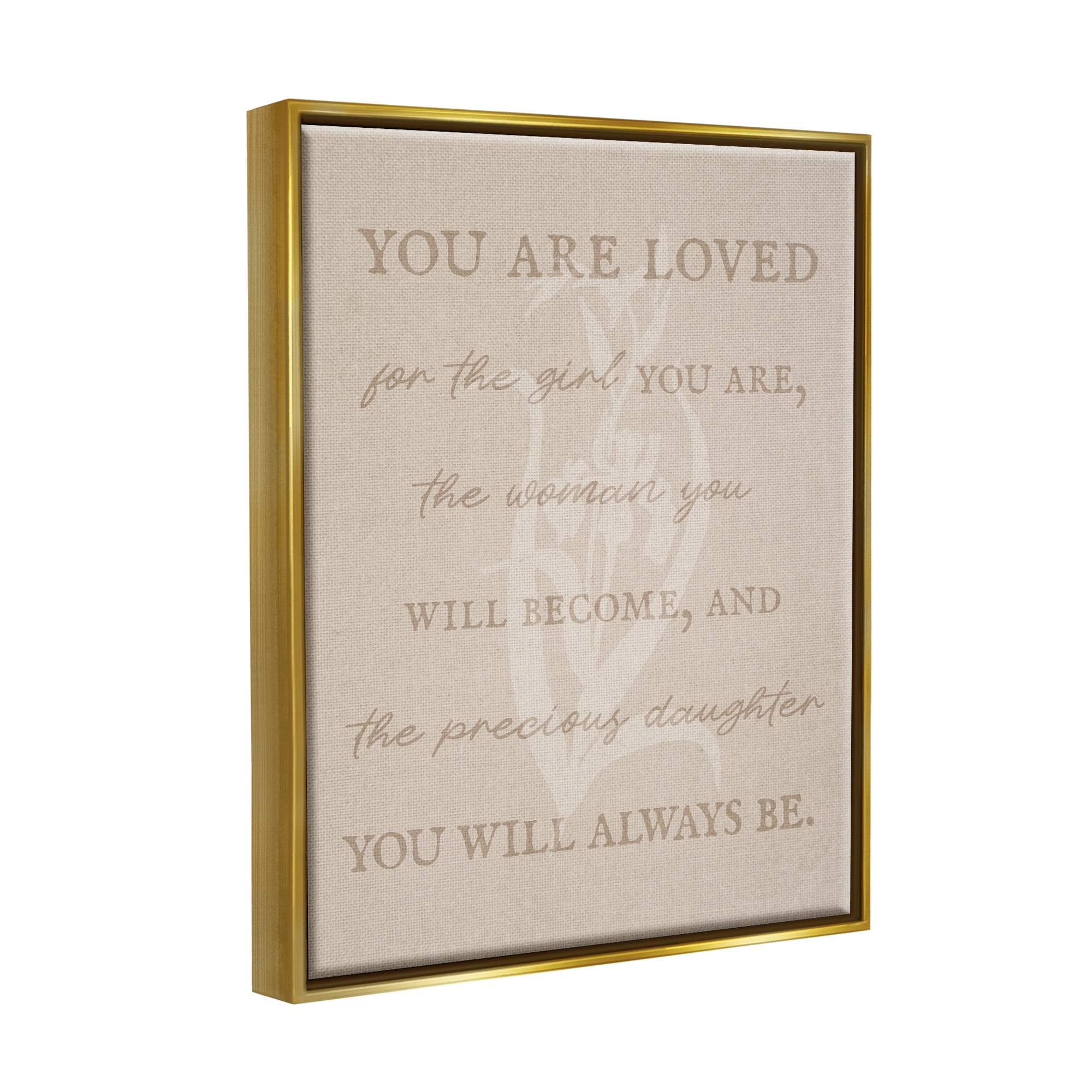 Stupell Industries Precious Daughter Family Phrase Botanical & Floral Painting Gold Floater Framed Canvas Art Print Wall Art, 17 x 21