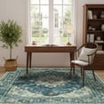 thumbnail image 2 of KoshiMe Washable Area Rug 6'x9', Non-Slip Soft Vintage Distress Floral Rugs for Living Room, Stain Resistant Low Pile Medallion Carpet for Dining Room Office, Dark Blue, 2 of 8