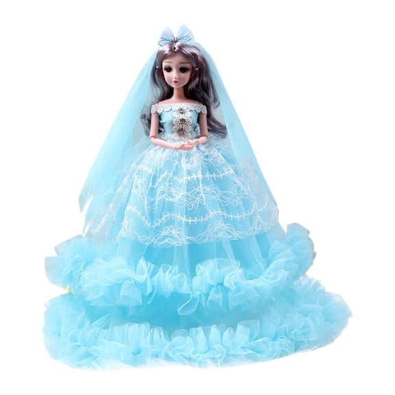 Blue Wedding Dress Princess Doll In Gift Box For Little Girls Children Play Toy Family Ornament