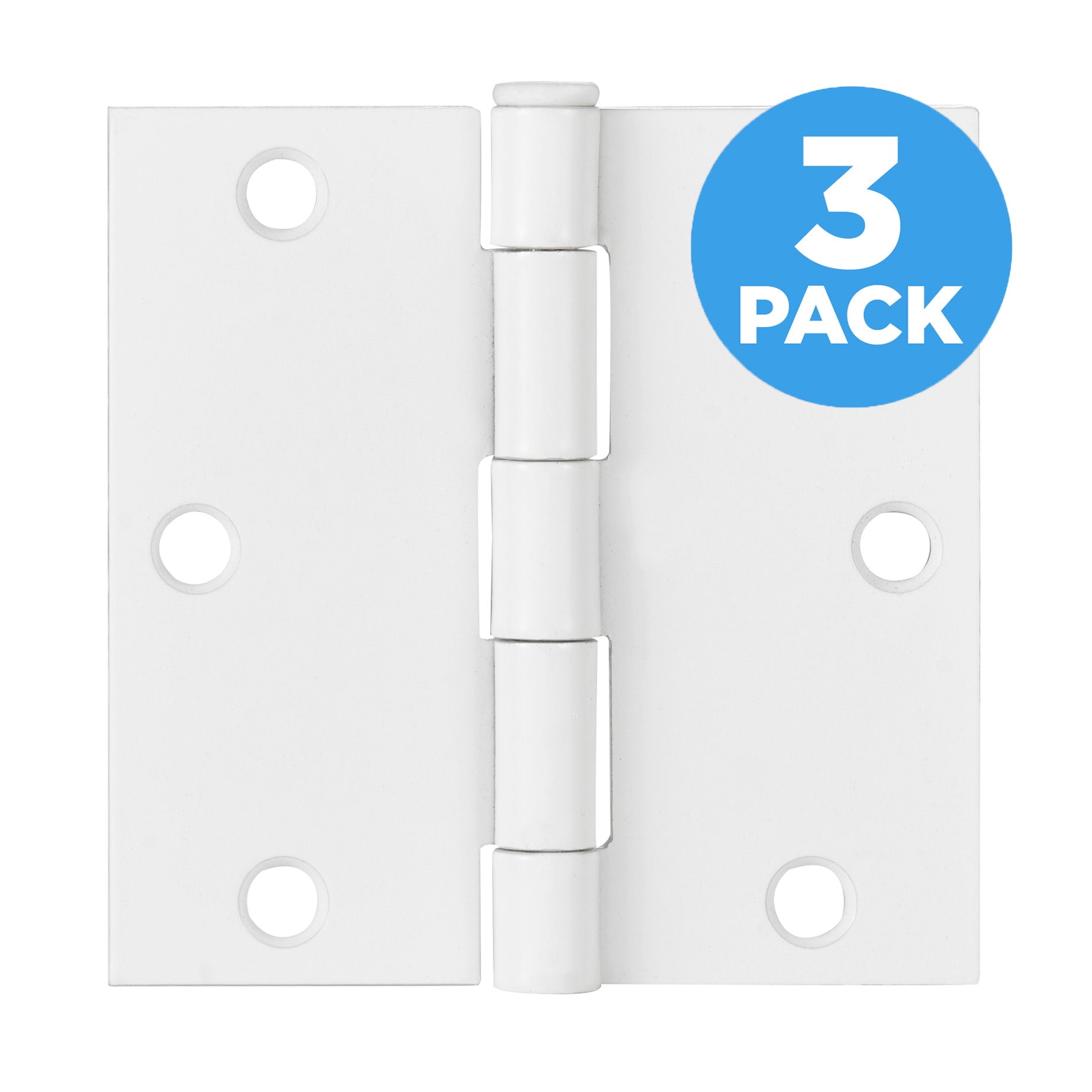 White Steel Plain Bearing Door Hinge with Removable Pin, 3-1/2 x 3-1/2 in. Square Corner, 3-Pack