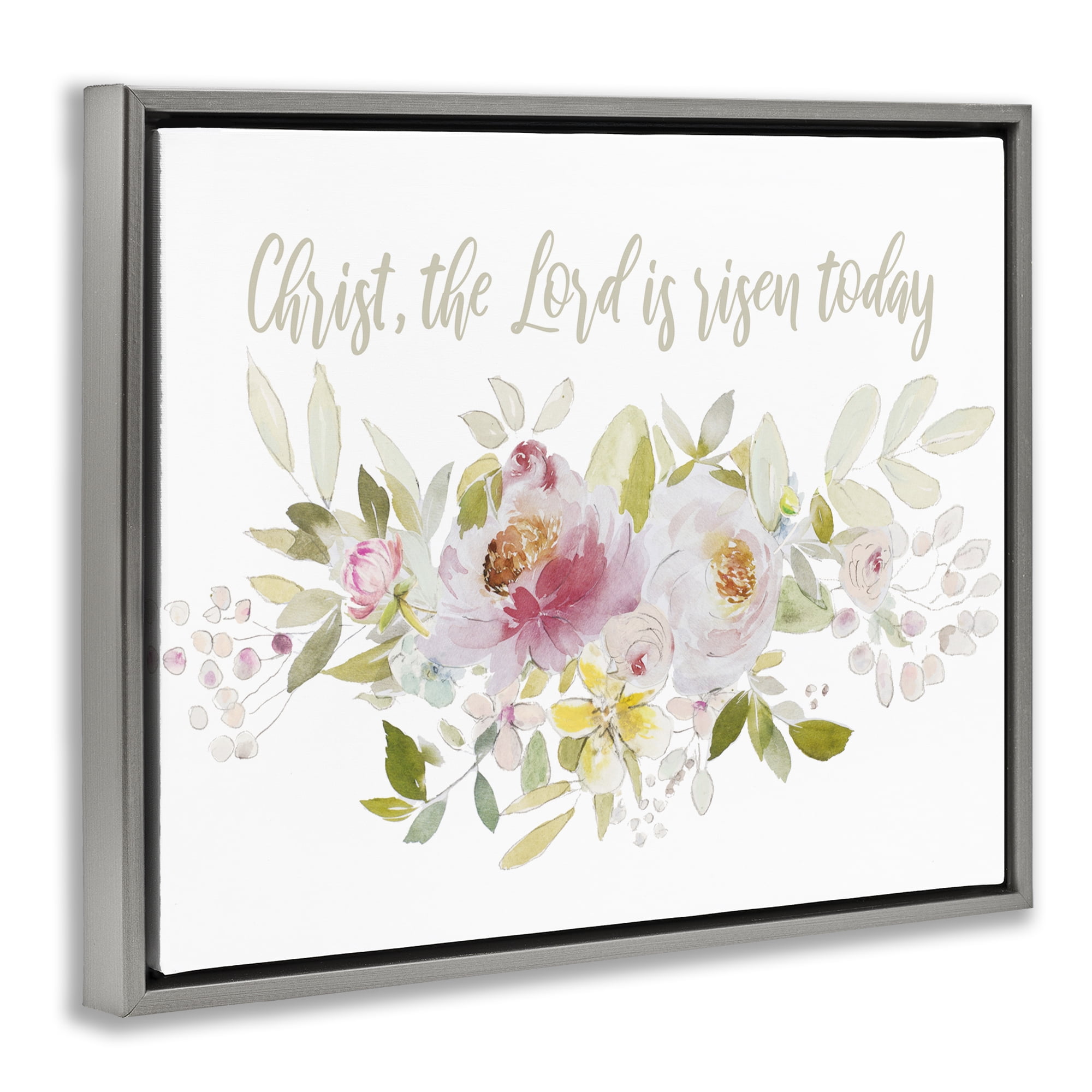 Stupell Industries The Lord Is Risen Florals Gray Framed Floater Canvas Wall Art, design by Patricia Pinto