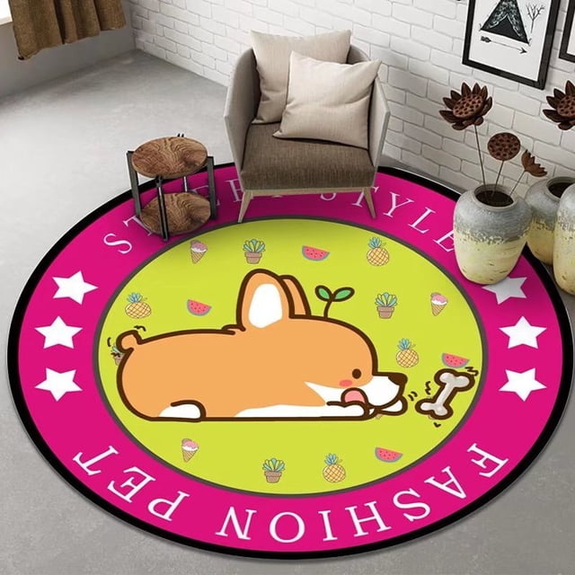 Alfombra redonda de franela para dormitorio, tapete de salón de estilo de dibujos animados, suave, antideslizante, lavable, de gran tamaño, para sala de estar Fivean unisex