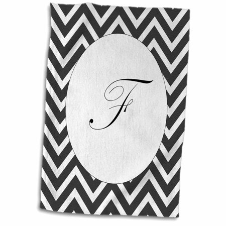 3dRose Print of Script F On Black White Chevron Stripes - Towel  15 by 22-inch