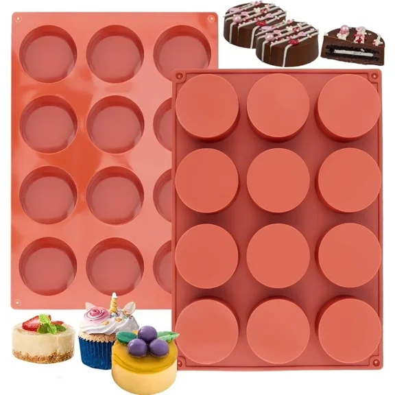 2 Pcs Round Silicone Mold Set for Cookie Chocolate Covered Oreos, Mousse Mini Cake, Candy, Pudding Molds