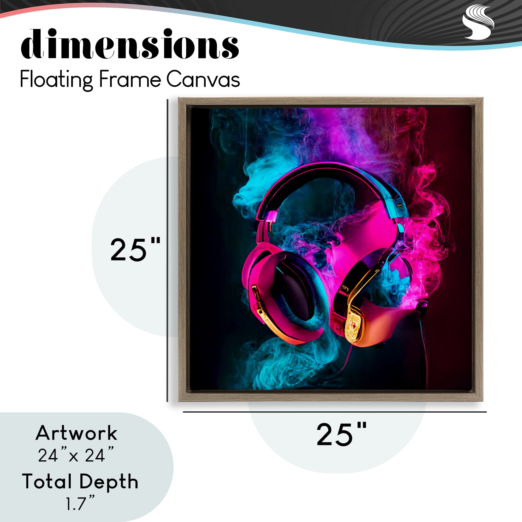 Power Play Pink & Blue Headphones Brown Framed Floater Canvas Wall Art, design by Sasha