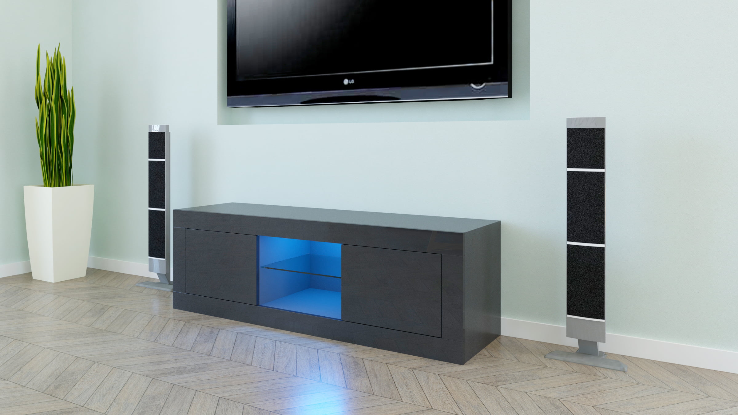 Zimtown Tv Stand Cabinetmodern Black Tv Stand With Led Lighthigh