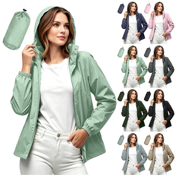 GUACER Womens Waterproof Hooded Raincoat with Pockets Lightweight Packable Active Outdoor Windbreaker Jackets
