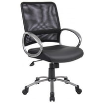 Boss  Mesh Back Task Chair - Black Leather Plus - Pewter Finish