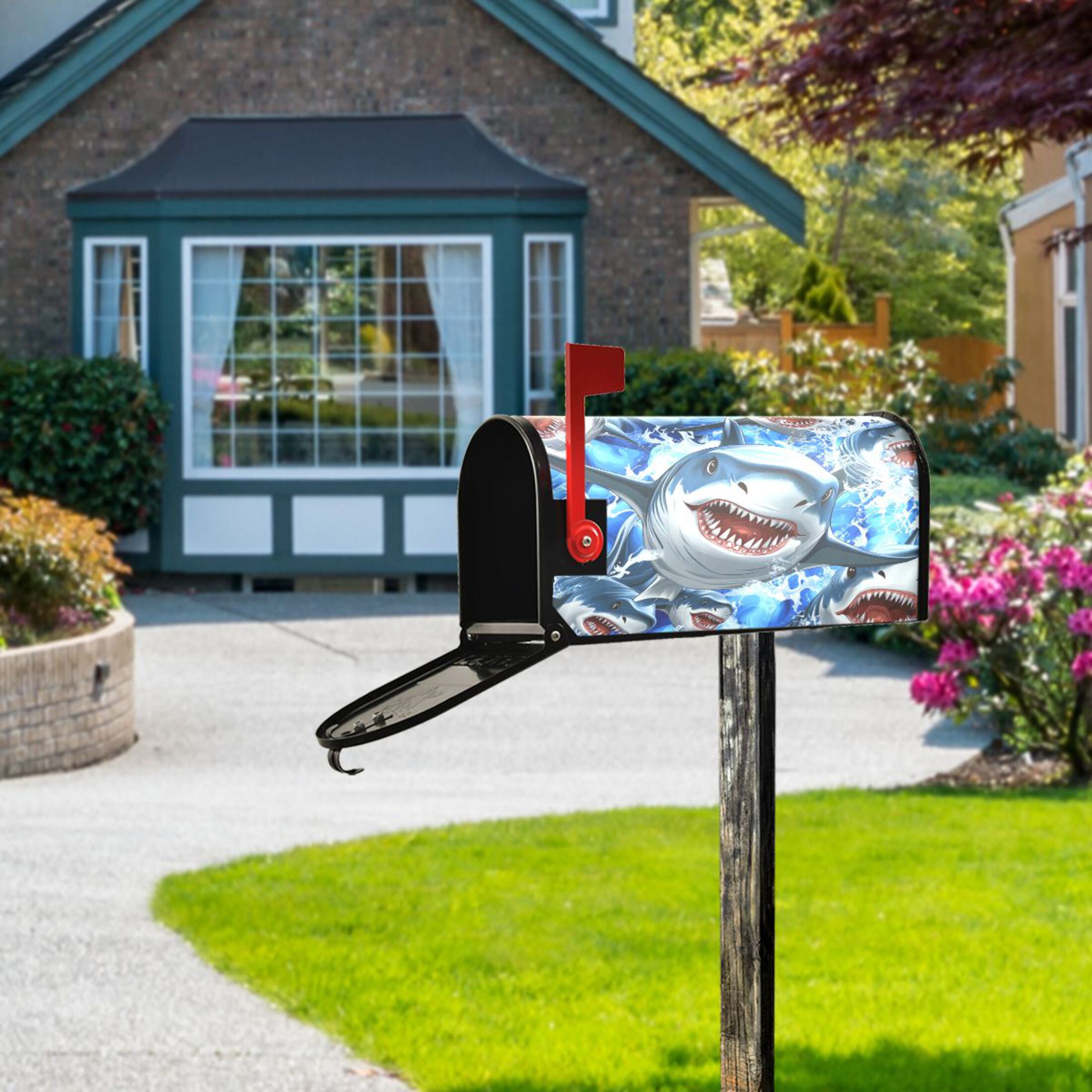 Magnetic PVC Mailbox Cover Shark Pattern, 25.4" x 20.7" Large, Waterproof UV Resistant