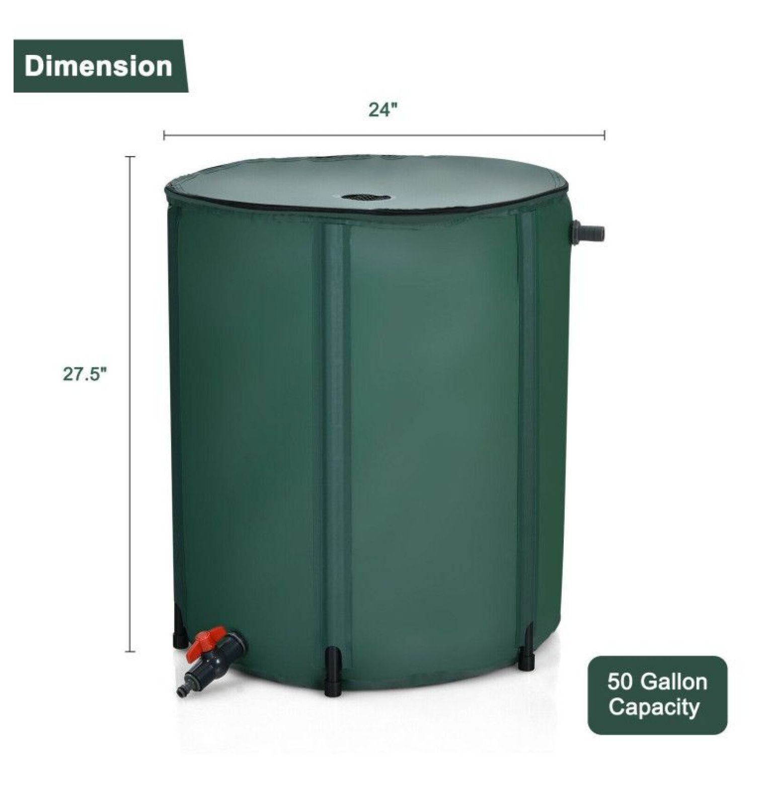 53 Gallon Rain Barrel, Portable Collapsible Water Collector for Garden & Lawn - PVC Frame, Green - Water Conservation Equipment