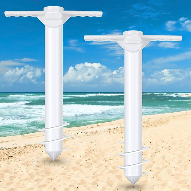 2 Pieces Beach Umbrella Sand Patio Umbrella Plastic Stand Beach Umbrella  Ground Grass Screw Holder Stands Accessories, Safe for Use for Strong Wind
