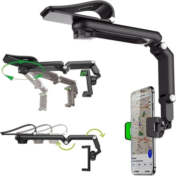 Rotatable and Retractable Car Phone Holder - 1080 Multifunction Sun Visor Universal 360 Rotating Cell Phone Holder Mobile Mount for Vehicle Rear View Mirror