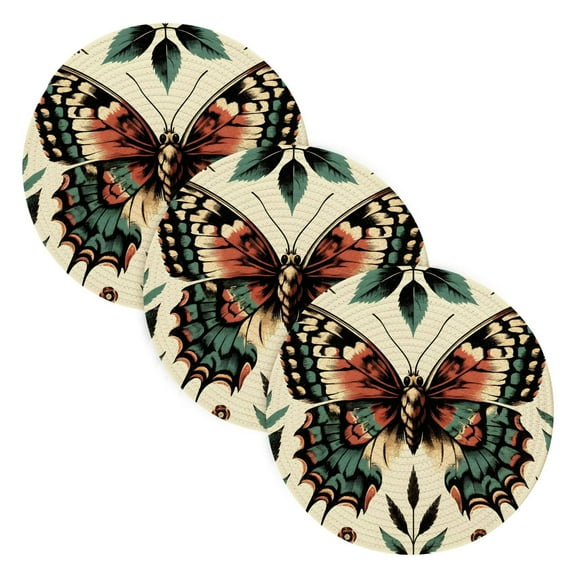 Butterfly 3 Pcs Pot Holders Trivets Set Woven Heat-Resistant Kitchen Round Mats Large Hot Pads for Cooking Baking Counter Table
